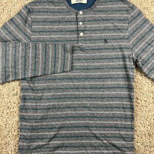 Penguin Munsingwear Henley Shirt Men's Size L Long Sleeve Striped Gray Blue